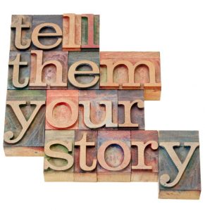 11474234 - tell them your story - advice in isolated vintage wood letterpress printing blocks